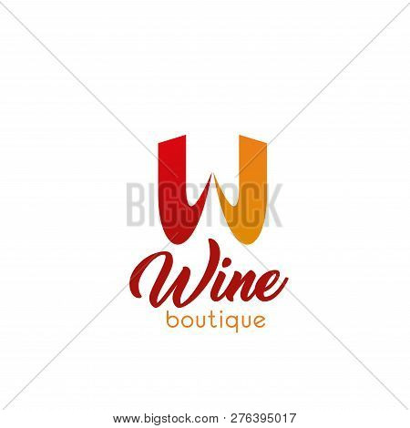 W Letter Icon For Wine Boutique. Vector Letter W Template For Wine And Alcohol Drinks Store Or Wine 