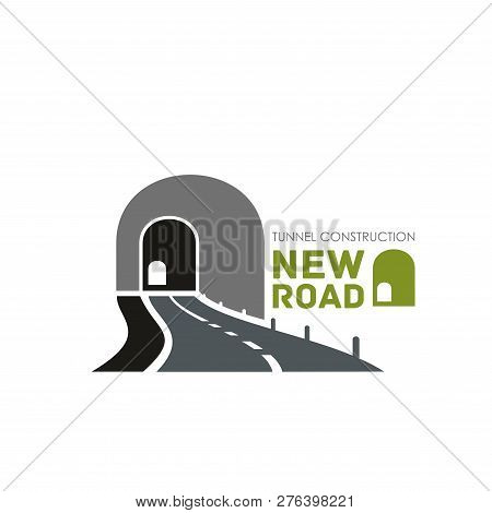 Tonnel Construction Vector Sign. Vector Icon With Roadway And Tunnel, Concept Of Transportation And 