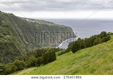 Dramatic Coastline View At The Ponta Da Madragada Viewpoint Near Agua Retorta On Sao Miguel In The A