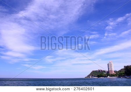 Blue Sky And Sea Looks From Laem Thaen In Morning Day,chonburi,thailand.