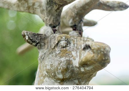 Ust-kamenogorsk (oskemen In Kazakh), Kazakhstan - July 10, 2017. Head Of A Deer Sculpture Installed 