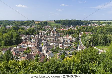 Aerial View Of The Village  Of Mello, France. Sunny Day In August.