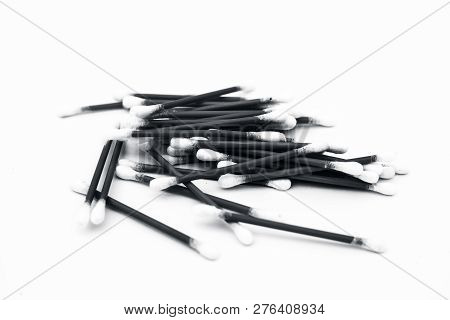Pink Colored Cotton Coated Ear Buds Or Q-tips Isolated On White.