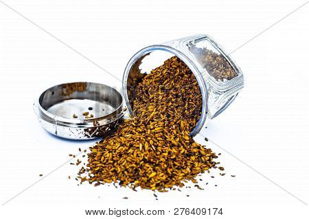 Close Up Of White Or Sliver Colored Shiny Container Used To Store Mukhwas  Or Mouth Freshing Snack I