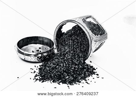 Close Up Of White Or Sliver Colored Shiny Container Used To Store Mukhwas  Or Mouth Freshing Snack I