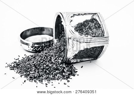 Close Up Of White Or Sliver Colored Shiny Container Used To Store Mukhwas  Or Mouth Freshing Snack I