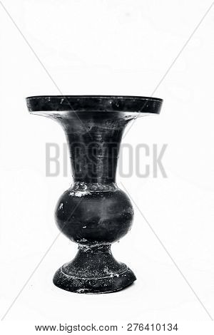 Close Up Of Old Ancient Vessel Or Utensil Or Container Or Isolated On White I.e. Chilamchi Or Chelam