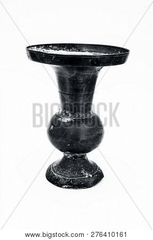 Close Up Of Old Ancient Vessel Or Utensil Or Container Or Isolated On White I.e. Chilamchi Or Chelam