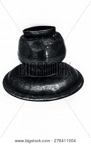 Close Up Of Old Ancient Vessel Or Utensil Or Container Or Isolated On White I.e. Chilamchi Or Chelam