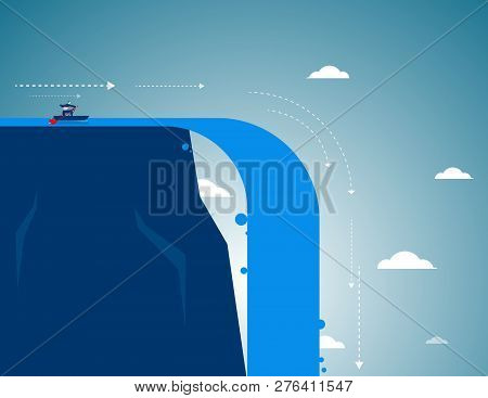 Businessman Rowing On Falling
