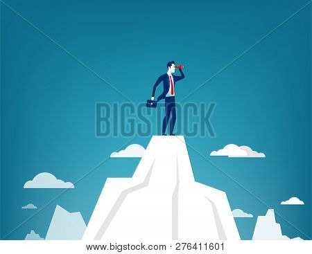 Businessman Standing On Top Of The Mountain