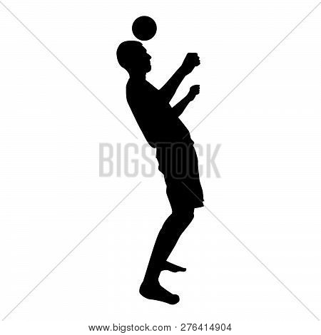 Man Kicks The Ball On Head. Soccer Player Taps Ball With His Head Football Concept Juggling Trick Wi