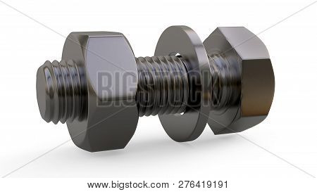 Mounting Kit. A Set Of Metal Fasteners. Teaching Image Of Threaded Fasteners From The Bolt Nuts And 