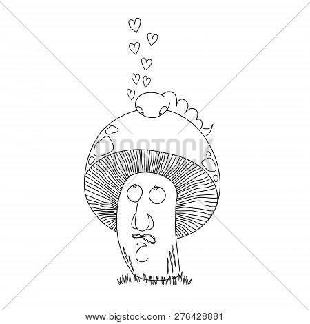 Mushroom And Worm In Love. Worm Sitting On Beautiful Mushroom For T-shirt Design, Tattoo And Adult C