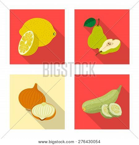 Vector Illustration Of Vegetable And Fruit Logo. Set Of Vegetable And Vegetarian Vector Icon For Sto