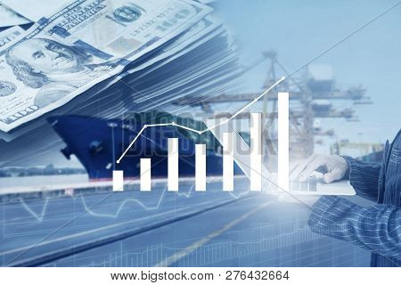 Multiple Exposure Of Business Cargo Shipping Import & Export Logistics Industry Concept With Stock M