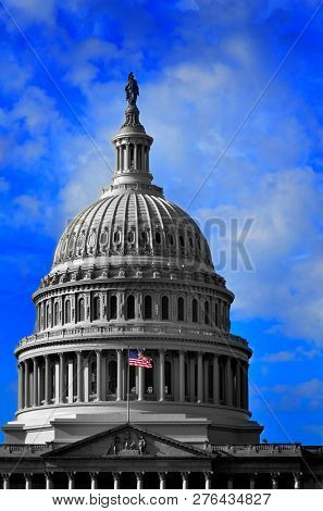 United States Capitol Building in Whashington DC with Flag