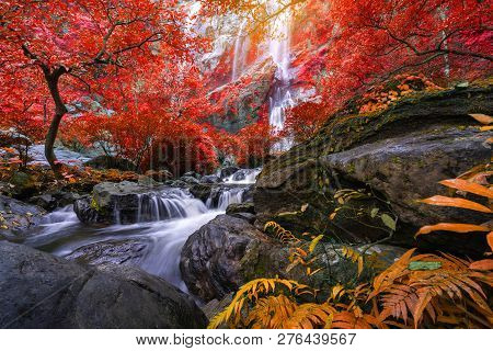 Khlong Lan Waterfall Is A Beautiful Waterfalls In The Rain Forest Jungle Thailand