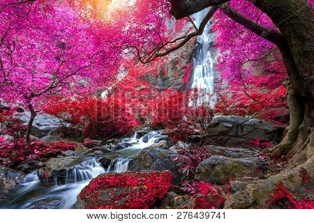 Khlong Lan Waterfall Is A Beautiful Waterfalls In The Rain Forest Jungle Thailand