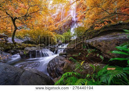 Khlong Lan Waterfall Is A Beautiful Waterfalls In The Rain Forest Jungle Thailand