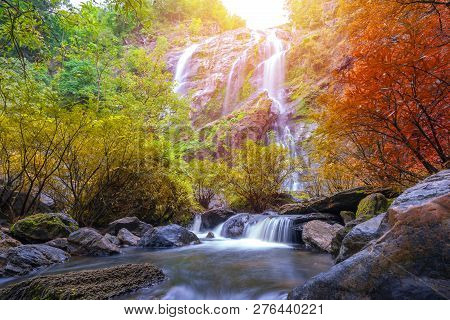 Khlong Lan Waterfall Is A Beautiful Waterfalls In The Rain Forest Jungle Thailand