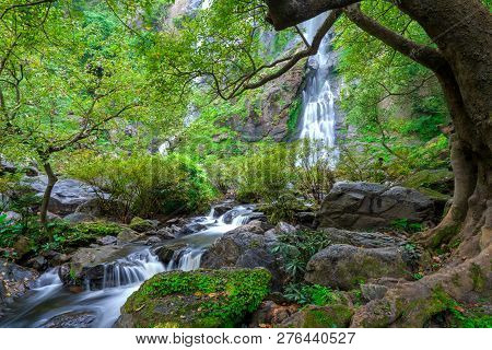 Khlong Lan Waterfall Is A Beautiful Waterfalls In The Rain Forest Jungle Thailand