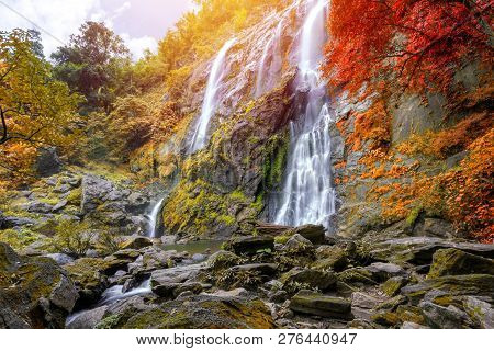 Khlong Lan Waterfall Is A Beautiful Waterfalls In The Rain Forest Jungle Thailand