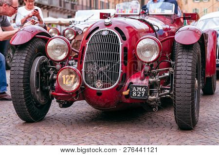 1000 Miglia 2017, Brescia - Italy. May 17, 2017:  The Historic Mille Miglia Car Race. Alfa Romeo 8c 
