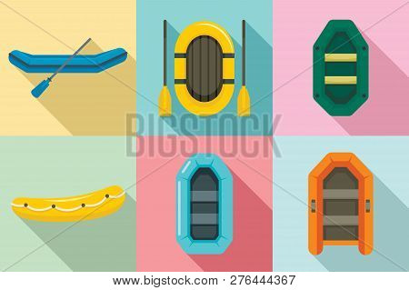 Inflatable Boat Icon Set. Flat Set Of Inflatable Boat Vector Icons For Web Design