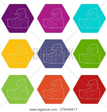 Film Director Icons 9 Set Coloful Isolated On White For Web