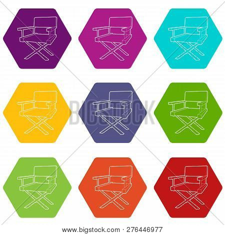 Film Director Chair Icons 9 Set Coloful Isolated On White For Web