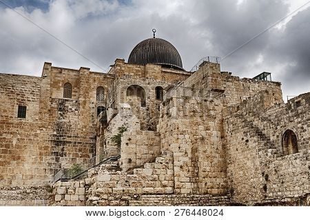 Al-aqsa Mosque As Seen Brom Outside The Temple Mount In The Old City Of Jerusalem In Israel.