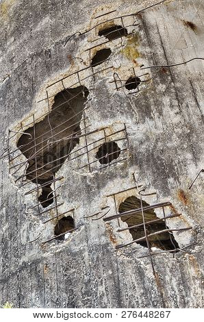 Holes In The Concrete Water Tower At Yad Mordechai In Israel Are A Memory Of The 1948 War Between Is