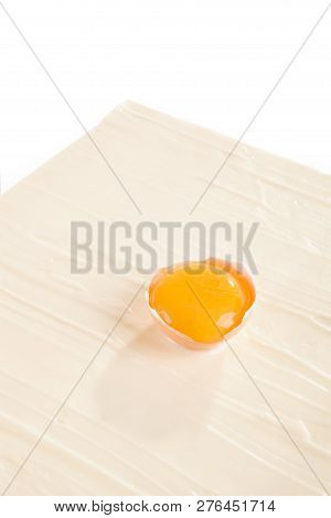 Mayonnasie Background With Freshh Egg Yolk On White.