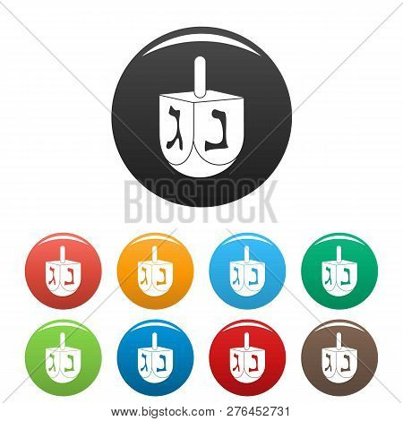 Jewish Dreidel Icons Set 9 Color Vector Isolated On White For Any Design