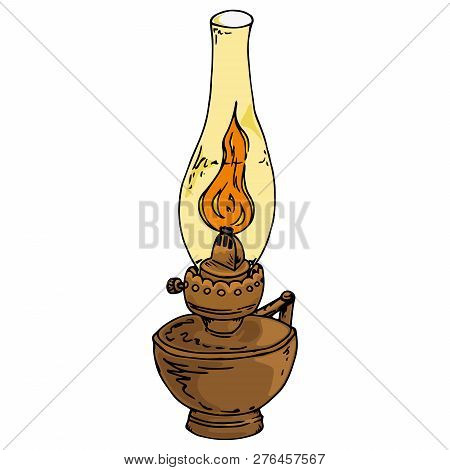 Kerosene Lamp. Oil Lamp. Vector Illustration Of A Kerosene Lamp. Hand Drawn Old Oil Lamp.
