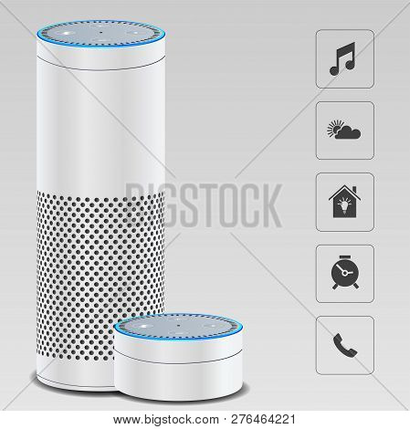 2 White Smart Speakers Post Eps Vector File