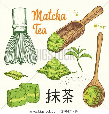 Japanese Ethnic And National Tea Ceremony. Matcha. Traditions Of Teatime. Decorative Elements For Yo