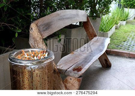 Smoking Area, Ashtray Bin Trash And Dirt, Smoking Causes Lung Cancer And Allergies