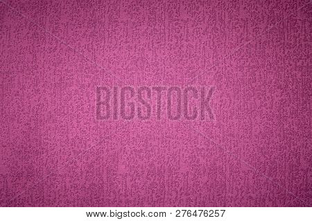 Textured Background Surface Of Textile Upholstery Furniture Close-up. Magenta Red Color Fabric Struc
