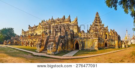 Panorama Of Maha Aungmye Bonzan Monastery Complex, Famous For Its Unique Carved Decors And Located I