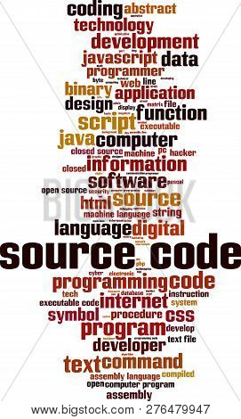 Source Code Word Cloud Concept. Vector Illustration On White