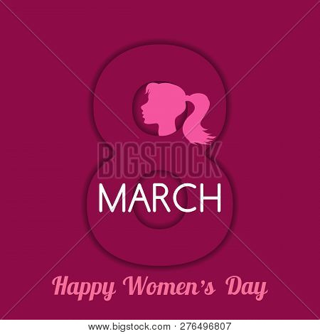 Happy 8 March. Bbeautiful Greeting Card With Girl. Festive Art  Background.perfect Design Element Fo