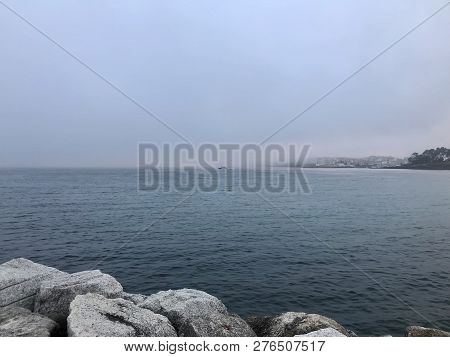 View Of The Ocean From Above The Rocks In Sanxenxo Galicia Spain