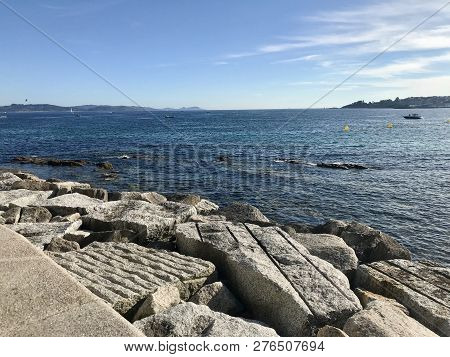 View Of The Ocean From Above The Rocks In Sanxenxo Galicia Spain