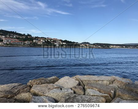 View Of The Ocean From Above The Rocks In Sanxenxo Galicia Spain