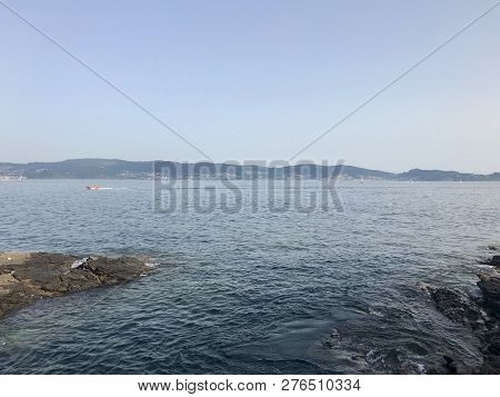 View Of The Ocean From Above The Rocks In Sanxenxo Galicia Spain