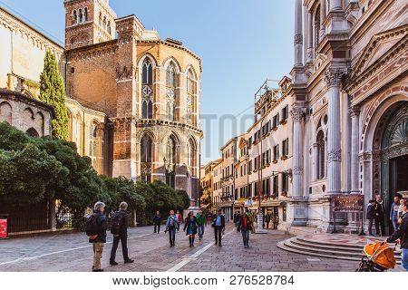 Venice, Italy - Oktober 27, 2016: Detail Of Basilica Dei Santi Giovanni E Paolo, One Of The Largest 