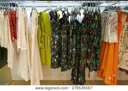 DUSSELDORF, GERMANY - CIRCA SEPTEMBER, 2018: clothing on display at a shop in Dusseldorf.