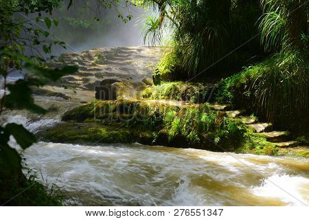 Kaiate Falls, Papamoa, New Zealand - 25 Dec 2018: The Falls Are Heavily Overflown After Rains Over P